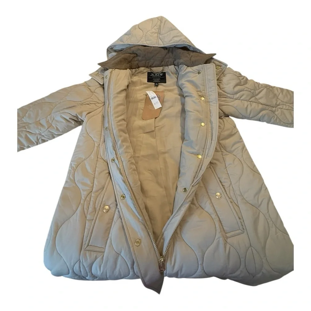 J Crew Khaki Long Signature Puffer Barn Corduroy Collar Lightweight Warm NEW